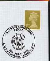 Postmark - Great Britain 2004 cover for NatWest series Final with illustrated MCC/Lords cancel, stamps on sport, stamps on cricket