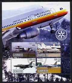 Gambia 2003 Aircraft perf sheetlet containing 4 values with Rotary logo, fine cto used, stamps on , stamps on  stamps on aviation, stamps on  stamps on flying boats, stamps on  stamps on rotary