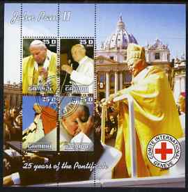 Gambia 2003 Pope John Paul II sheetlet containing 4 values with Red Cross Logo, fine cto used, stamps on , stamps on  stamps on pope, stamps on  stamps on religion, stamps on  stamps on red cross