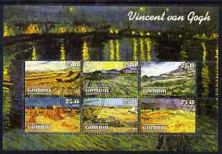 Gambia 2003 Paintings by Vincent Van Gogh perf sheetlet containing 6 values, fine cto used, stamps on , stamps on  stamps on arts, stamps on  stamps on van gogh