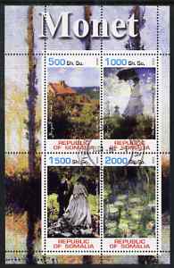 Somalia 2002 Monet Paintings perf sheetlet containing 4 values, fine cto used , stamps on arts, stamps on monet