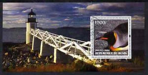 Benin 2004 Penguins #3 (Lighthouse in background) perf m/sheet, fine cto used, stamps on , stamps on  stamps on lighthouses, stamps on  stamps on birds, stamps on  stamps on penguins, stamps on  stamps on polar