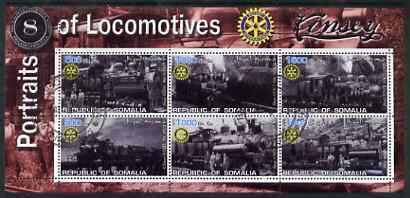 Somalia 2002 Portraits of Locomotives #3 perf sheetlet containing six values each with Rotary Logo, fine cto used, stamps on railways, stamps on rotary