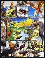 Kyrgyzstan 2004 Fauna of the World - Alps perf sheetlet containing 6 values cto used, stamps on , stamps on  stamps on animals, stamps on  stamps on birds, stamps on  stamps on birds of prey, stamps on  stamps on snakes, stamps on  stamps on reptiles, stamps on  stamps on deer, stamps on  stamps on dogs, stamps on  stamps on bernard, stamps on  stamps on eagles, stamps on  stamps on snake, stamps on  stamps on snakes, stamps on  stamps on 