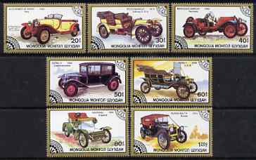 Mongolia 1986 Cars perf set of 7 values unmounted mint, SG1783-89, stamps on , stamps on  stamps on cars, stamps on  stamps on alfa, stamps on  stamps on stutz, stamps on  stamps on mercedes, stamps on  stamps on vauxhall, stamps on  stamps on ford