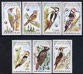 Mongolia 1987 Woodpeckers perf set of 7 values unmounted mint, SG 1823-29, stamps on , stamps on  stamps on birds, stamps on  stamps on woodpeckers