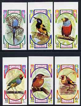 Ras Al Khaima 1972 Birds imperf set of 6 unmounted mint, Mi 593-98B , stamps on birds    kingfisher     budgerigar    goldfinch