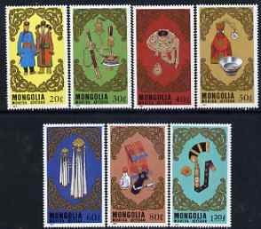 Mongolia 1987 Folk Art perf set of 7 values unmounted mint, SG 1857-63, stamps on costumes, stamps on jewellry, stamps on smoking, stamps on 