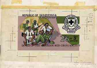 Nigeria 1966 Red Cross - original hand-painted artwork for 2s6d + 3d (as issued) by V Whiteley (after S Adeyemi) on cartridge 6 x 4 with two overlays, stamps on , stamps on  stamps on medical    red cross
