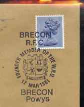 Postmark - Great Britain 1981 cover for Brecon RFC with illustrated (Founder Member of the WRU) cancel, stamps on , stamps on  stamps on sport, stamps on  stamps on rugby