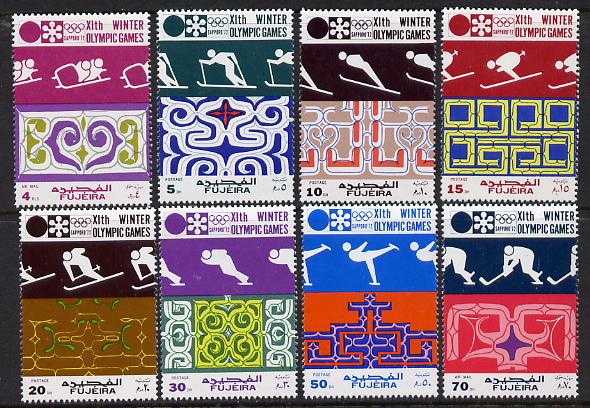 Fujeira 1971 Sapporo Winter Olympics perf set of 8 unmounted mint, Mi 719-26A, stamps on sport, stamps on skiing, stamps on ice hockey, stamps on bobsled, stamps on skating, stamps on olympics