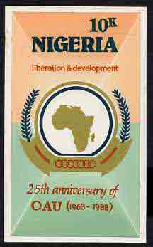 Nigeria 1988 25th Anniversary of OAU - original hand-painted artwork for 10k value (Liberation & Development with Map) by NSP&MCo Staff Artist Clement O Ogbebor, as issue..., stamps on constitutions  maps