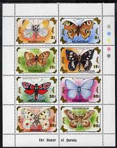 Mongolia 1993 Butterflies and Moths perf sheetlet containing set of 8 values unmounted mint, SG 2399a, stamps on butterflies