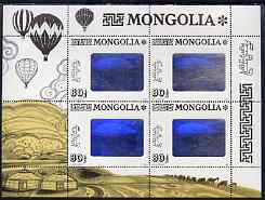 Mongolia 1993 Airship Flight (Hologram) perf m/sheet containing block of 4 unmounted mint, SG 2415, stamps on , stamps on  stamps on aviation, stamps on  stamps on airships, stamps on  stamps on holograms, stamps on  stamps on balloons