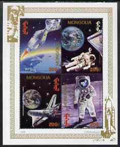 Mongolia 1994 25th Anniversary of First Manned Moon landing perf m/sheet containing set of 4 unmounted mint, SG 2467, stamps on , stamps on  stamps on space, stamps on  stamps on shuttle