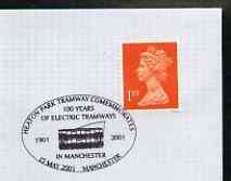 Postmark - Great Britain 2001 cover for 100 Years of Electric Tramways in Manchester with illustrated (Tram) cancel, stamps on , stamps on  stamps on transport, stamps on  stamps on trams