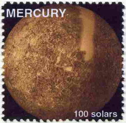 Planet Mercury (Fantasy) 100 solars perf label for inter-galactic mail unmounted mint on ungummed paper, stamps on , stamps on  stamps on space, stamps on  stamps on planets, stamps on  stamps on cinderella, stamps on  stamps on sci-fi