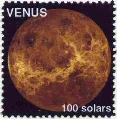 Planet Venus (Fantasy) 100 solars perf label for inter-galactic mail unmounted mint on ungummed paper, stamps on space, stamps on planets, stamps on cinderella, stamps on sci-fi