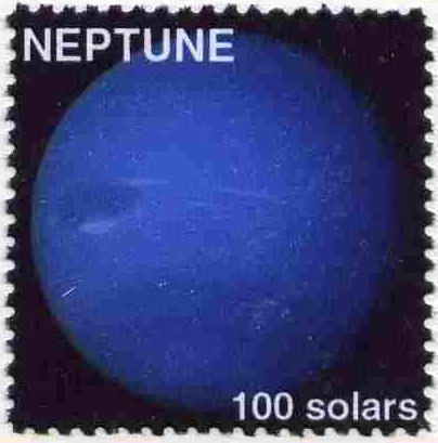 Planet Neptune (Fantasy) 100 solars perf label for inter-galactic mail unmounted mint on ungummed paper, stamps on , stamps on  stamps on space, stamps on  stamps on planets, stamps on  stamps on cinderella, stamps on  stamps on sci-fi