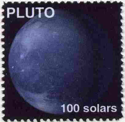 Planet Pluto (Fantasy) 100 solars perf label for inter-galactic mail unmounted mint on ungummed paper, stamps on space, stamps on planets, stamps on cinderella, stamps on sci-fi