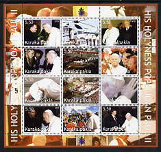 Karakalpakia Republic 2003 Pope John Paul II perf sheetlet #05 containing complete set of 12 values (inscribed His Holiness Pope Joan Paul II) unmounted mint, stamps on religion, stamps on pope, stamps on personalities