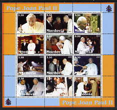 Mordovia Republic 2003 Pope John Paul II perf sheetlet #05 containing complete set of 12 values (inscribed Pope Joan Paul II) unmounted mint, stamps on , stamps on  stamps on religion, stamps on  stamps on pope, stamps on  stamps on personalities