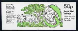 Great Britain 1982-83 Rare Farm Animals #2 (Gloucester Old Spot Pig) 50p booklet complete, SG FB24 (showing incorrect rate 200g = 37p), stamps on , stamps on  stamps on farming, stamps on  stamps on animals, stamps on  stamps on pigs, stamps on  stamps on swine