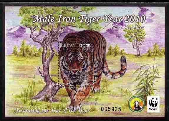 Bhutan 2010 WWF - Chinese New Year - Year of the Tiger perf s/sheet unmounted mint, stamps on , stamps on  wwf , stamps on cats, stamps on tigers, stamps on lunar, stamps on lunar new year