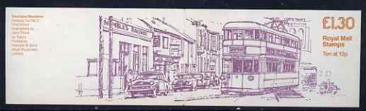Great Britain 1984-85 Trams #1 (Swansea Mumbles) £1.30 folded booklet with margin at left SG FL3A, stamps on transport, stamps on trams