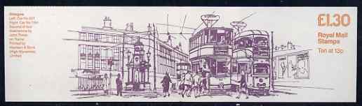 Great Britain 1984-85 Trams #2 (Glasgow) £1.30 folded booklet with margin at left SG FL4A, stamps on transport, stamps on trams, stamps on scots, stamps on scotland