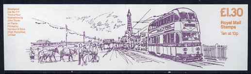 Great Britain 1984-85 Trams #3 (Blackpool) £1.30 folded booklet with margin at left SG FL5A, stamps on transport, stamps on trams