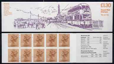 Booklet - Great Britain 1984-85 Trams #3 (Blackpool) £1.30 folded booklet with margin at right SG FL5B, stamps on transport, stamps on trams