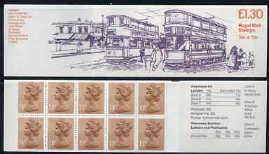 Great Britain 1984-85 Trams #4 (London) Â£1.30 folded booklet with margin at right SG FL6B, stamps on transport, stamps on trams, stamps on london