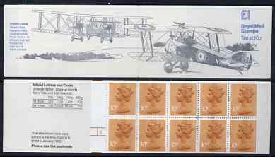 Great Britain 1979-81 Military Aircraft #2 (Sopwith Camel & Vickers Vimy) £1.00 folded booklet with margin at left SG FH2A, stamps on aviation, stamps on sopwith, stamps on vickers
