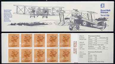 Great Britain 1979-81 Military Aircraft #2 (Sopwith Camel & Vickers Vimy) £1.00 folded booklet with margin at right SG FH2B, stamps on aviation, stamps on sopwith, stamps on vickers