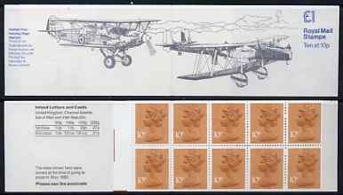 Great Britain 1979-81 Military Aircraft #3 (Hawker Fury & HP Heyford) £1.00 folded booklet with margin at left SG FH3A, stamps on aviation, stamps on hawker, stamps on hp