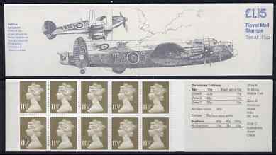 Booklet - Great Britain 1979-81 Military Aircraft #5 (Spitfire & Lancaster) £1.15 folded booklet with margin at right SG FI1B, stamps on aviation, stamps on spitfire, stamps on lancaster, stamps on  ww2 , stamps on 