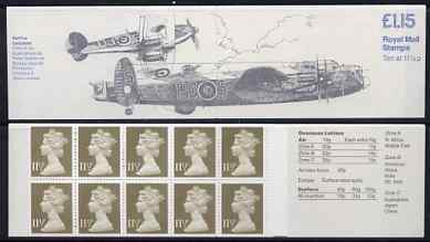 Great Britain 1979-81 Military Aircraft #5 (Spitfire & Lancaster) £1.15 folded booklet with margin at right SG FI1B, stamps on aviation, stamps on spitfire, stamps on lancaster, stamps on  ww2 , stamps on 