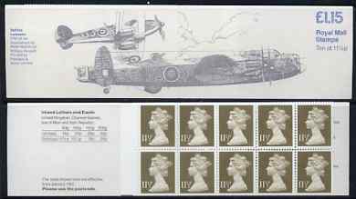 Great Britain 1979-81 Military Aircraft #5 (Spitfire & Lancaster) £1.15 folded booklet with margin at left SG FI1A, stamps on aviation, stamps on spitfire, stamps on lancaster, stamps on  ww2 , stamps on 