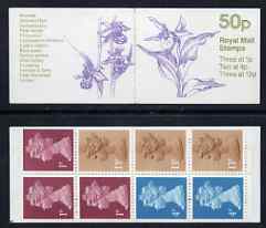 Great Britain 1984-85 Orchids #2 (Cypripedium calceolus) 50p folded booklet complete, SG FB28, stamps on orchids, stamps on flowers