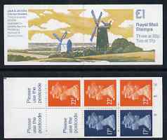 Great Britain 1989-91 Mills series #3 (Jack & Jill Mills) £1 folded booklet complete, SG FH21, stamps on windmills