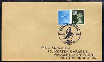 Postmark - Great Britain 1974 cover for Benson & Hedges Cup Final with illustrated Lords cancel, stamps on sport, stamps on cricket