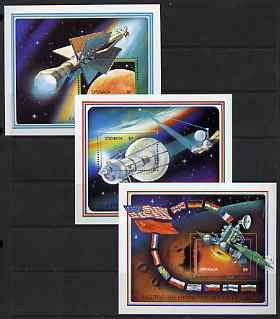 Grenada 1990 Exploration of Mars perf set of 3 m/sheets unmounted mint, SG MS 2298, stamps on , stamps on  stamps on space, stamps on  stamps on mars, stamps on  stamps on flags