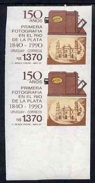 Uruguay 1991 150th Anniversary of First Photograph imperf pair unmounted mint, as SG 2042, stamps on , stamps on  stamps on cameras, stamps on  stamps on photography