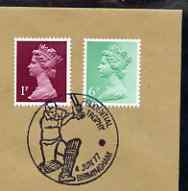 Postmark - Great Britain 1977 cover for Prudential Trophy with illustrated Birmingham cancel, stamps on sport, stamps on cricket