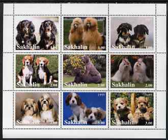 Sakhalin Isle 1999 Dogs perf sheetlet containing 9 values unmounted mint, stamps on , stamps on  stamps on dogs