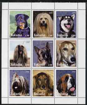 Sakha (Yakutia) Republic 1999 Dogs perf sheetlet containing 9 values unmounted mint, stamps on , stamps on  stamps on dogs