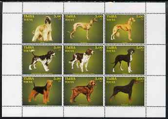 Touva 1999 Dogs #09 perf sheetlet containing set of 9 values unmounted mint, stamps on , stamps on  stamps on dogs