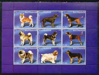 Kalmikia Republic 1999 Dogs #4 perf sheetlet containing set of 9 values unmounted mint, stamps on , stamps on  stamps on dogs