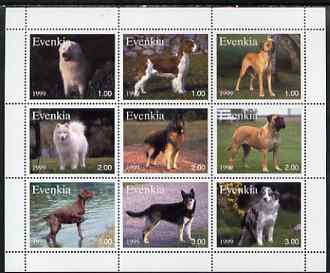 Evenkia Republic 1999 Dogs perf sheetlet containing set of 9 values unmounted mint, stamps on dogs